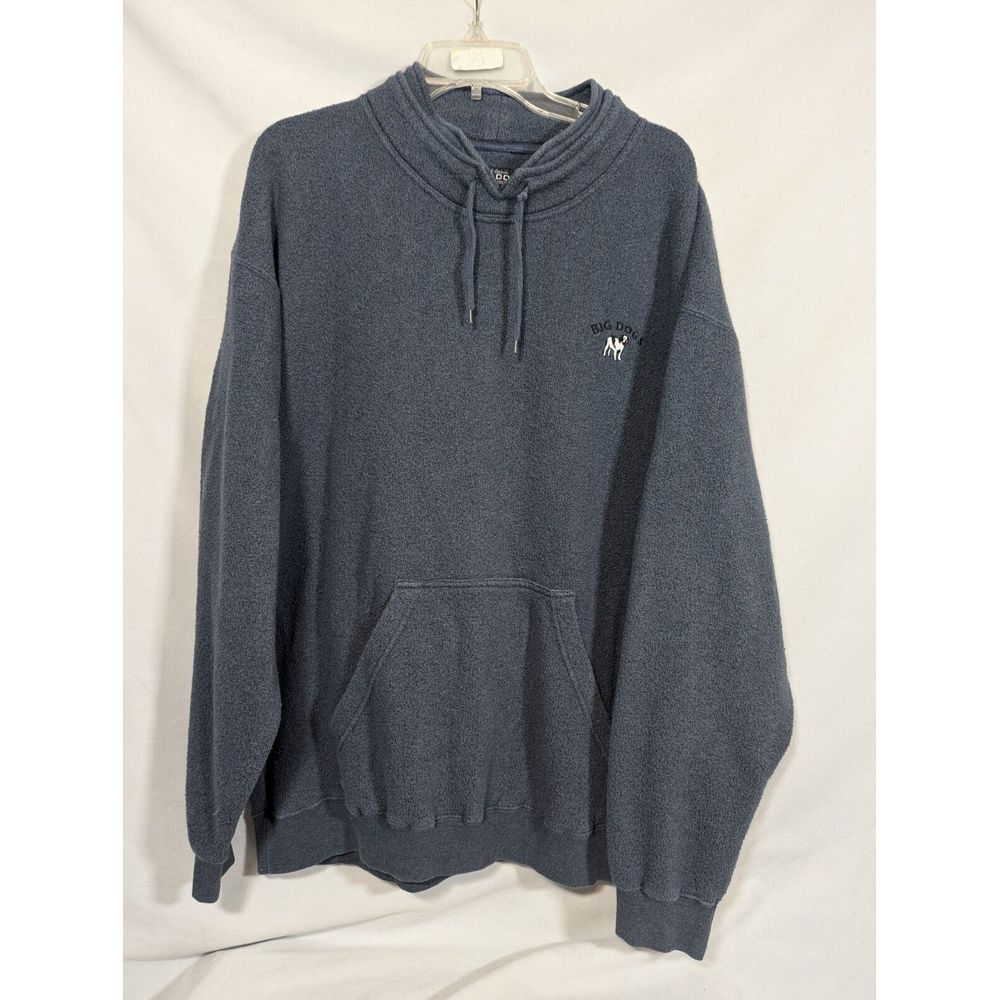 VINTAGE Big Dogs Men Sweater XL Blue Knit Logo Embroidered Henley